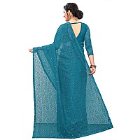 LOROFY Womens Net Saree (With Blouse_Free Size) (RamaGreen)