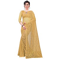 LOROFY Womens Net Saree With BlouseFree Size Chiku