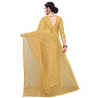 LOROFY Womens Net Saree With BlouseFree Size Chiku