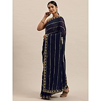 Shasmi Womens Designer Black Georgette Embroidered Fashion Designing Saree for Women (KK) (Navy Blue)