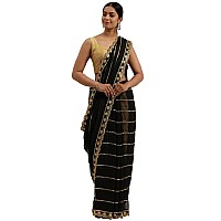 Shasmi Womens Designer Black Georgette Embroidered Fashion Designing Saree for Women (KK) (Black)