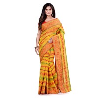 dB DESH BIDESH Women Pure Cotton Traditional Handloom Bengal Tant Saree Noyonchuri Design Without Blouse Piece (DBNOYONCHURI8_White_brown_skyBlue)