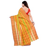 dB DESH BIDESH Women Pure Cotton Traditional Handloom Bengal Tant Saree Noyonchuri Design Without Blouse Piece (DBNOYONCHURI8_White_brown_skyBlue)