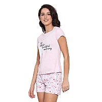 Real Basics Womens Cotton Printed Pajama Set Shorts Top Rbwshortsetlp1Pinkmorningpinklarge