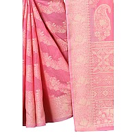 SWORNOF Womens Jacquard Linen Saree With Blouse Piece flower8888Pink