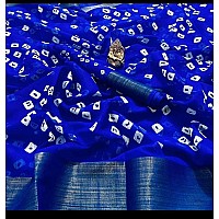 Cloth Clock Hot Release Womens Cotton Silk Bandhani Saree With Unstitched Blouse Piece Free SizeMulti Color Navy Blue