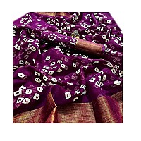 Cloth Clock Hot Release Womens Cotton Silk Bandhani Saree With Unstitched Blouse Piece (Free Size_Multi Color) (Purple)