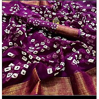 Cloth Clock Hot Release Womens Cotton Silk Bandhani Saree With Unstitched Blouse Piece (Free Size_Multi Color) (Purple)