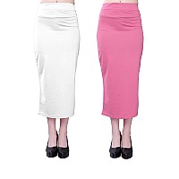 Selvia Womens Lycra Full Elastic Saree Shapewear Petticoat Pack of 2 (180TKN118-XL_180TKN111-XL_White||Pink)