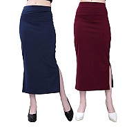 Selvia Womens Lycra Full Elastic Saree Shapewear Petticoat Pack of 2 (180TKN112-XL_180TKN116-XL_Navy Blue||Brown)