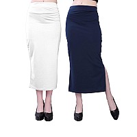 Selvia Womens Lycra Full Elastic Saree Shapewear Petticoat Pack of 2 (180TKN118-XL_180TKN112-XL_White||Navy Blue)