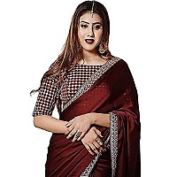 NPLASH FASHION Womens Silk Embroidery Border Saree with Heavy Work Blouse Unstitched Piece maroon