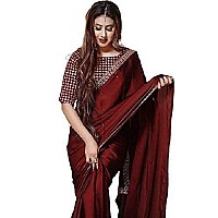 NPLASH FASHION Womens Silk Embroidery Border Saree with Heavy Work Blouse Unstitched Piece maroon