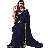 NPLASH FASHION Womens Silk Embroidery Border Saree with Heavy Work Blouse Unstitched Piece nevyblue