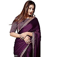 NPLASH FASHION Womens Silk Embroidery Border Saree with Heavy Work Blouse Unstitched Piece purple