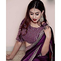 NPLASH FASHION Womens Silk Embroidery Border Saree with Heavy Work Blouse Unstitched Piece purple