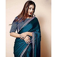 NPLASH FASHION Womens Silk Embroidery Border Saree with Heavy Work Blouse Unstitched Piece rama