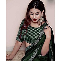 NPLASH FASHION Womens Silk Embroidery Border Saree with Heavy Work Blouse Unstitched Piece green