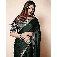 NPLASH FASHION Womens Silk Embroidery Border Saree with Heavy Work Blouse Unstitched Piece green