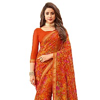 SIRIL Womens Floral Printed Chiffon Saree with Blouse(1976S512_Orange & Multi)