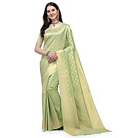 Jaanvi fashion Womens Banarsi Silk With Zari Jacquard Work Saree With Blouse Pieceprashantigreen