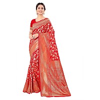 Pujia Mills women kanjivaram pure banarasi silk saree kanchipuram saree Bright Red