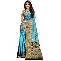 iZibra kanjivaram silk saree wedding cotton sarees for women Banarasi sadi original Kanchipuram pure sadi pattu sari with blouse piece 2023(SkyBlue)