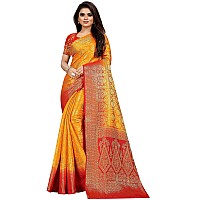 iZibra kanjivaram silk saree wedding cotton sarees for women Banarasi sadi original Kanchipuram pure sadi pattu sari with blouse piece 2023(Yellow)