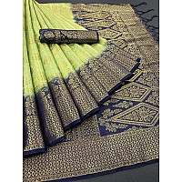 iZibra kanjivaram silk saree wedding cotton sarees for women Banarasi sadi original Kanchipuram pure sadi pattu sari with blouse piece 2023(Pista NavyBlue)