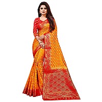 iZibra kanjivaram silk saree wedding cotton sarees for women Banarasi sadi original Kanchipuram pure sadi pattu sari with blouse piece 2023(Yellow Red)