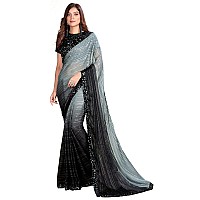 Pratham Blue Womens Silk Saree With Blouse Piece AM3101Grey