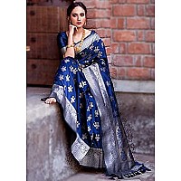 SWORNOF Womens Kanjivaram Banarasi Silk Saree Kanchipuram Patola saree NavyBlue