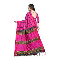 Leriya Fashion Soft Cotton Linen Saree For Diwali Women saree free size with blouse piece (Dark-Pink)