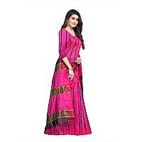 Leriya Fashion Soft Cotton Linen Saree For Diwali Women saree free size with blouse piece (Dark-Pink)