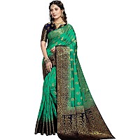 iZibra Womens Kanchipuram Pattu Sarees Kanjivaram Saree Soft Banarasi Silk Saree For Wedding With Blouse Piece (kerimeena paithani) (Green Navy Blue)