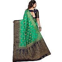 iZibra Womens Kanchipuram Pattu Sarees Kanjivaram Saree Soft Banarasi Silk Saree For Wedding With Blouse Piece (kerimeena paithani) (Green Navy Blue)