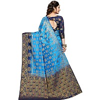 iZibra Womens Pure Kanjivaram Soft Silk Saree With Blouse Piece (L-312) (Sky Blue Navy Blue)