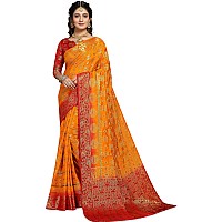 iZibra Womens Kanchipuram Pattu Sarees Kanjivaram Silk Saree for Wedding with Blouse Piece (L312) (Yellow Red)