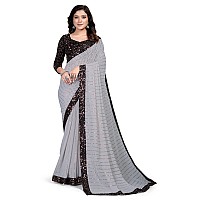 Pratham Blue Womens Sequins Georgette Fancy Saree With Blouse Piece (Light Grey)