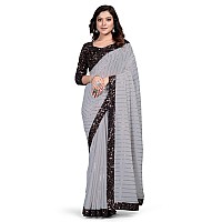 Pratham Blue Womens Sequins Georgette Fancy Saree With Blouse Piece (Light Grey)