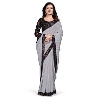 Pratham Blue Womens Sequins Georgette Fancy Saree With Blouse Piece (Light Grey)