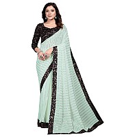 Pratham Blue Womens Sequins Georgette Fancy Saree With Blouse Piece (Light Green)