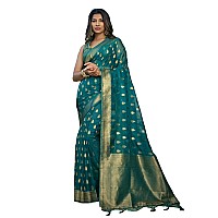 Vardha Womens Organza Art Silk Saree with Unstitched Blouse Piece - Zari Woven Work Sarees for Wedding (Kalini Silk, 432, Blue)