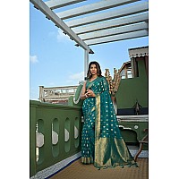 Vardha Womens Organza Art Silk Saree with Unstitched Blouse Piece - Zari Woven Work Sarees for Wedding (Kalini Silk, 432, Blue)