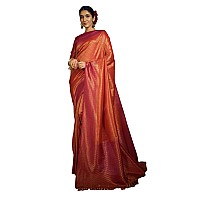 Vardha Womens Art Silk Saree with Unstitched Blouse Piece - Zari Woven Work Sarees for Wedding (Satika Silk, 422, Orange-Pink)