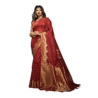 Vardha Womens Organza Art Silk Saree with Unstitched Blouse Piece - Zari Woven Work Sarees for Wedding (Kalini Silk, 430, Red)