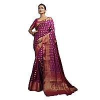 Vardha Womens Art Silk Saree with Unstitched Blouse Piece - Zari Woven Work Sarees for Wedding (Ekaja Silk, 452, Purple)