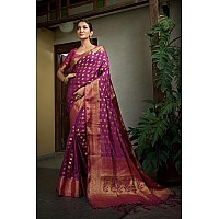 Vardha Womens Art Silk Saree with Unstitched Blouse Piece - Zari Woven Work Sarees for Wedding (Ekaja Silk, 452, Purple)