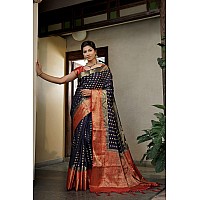 Vardha Womens Art Silk Saree with Unstitched Blouse Piece - Zari Woven Work Sarees for Wedding (Ekaja Silk, 448, Navy Blue)