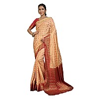 Vardha Womens Art Silk Saree with Unstitched Blouse Piece - Zari Woven Work Sarees for Wedding (Ekaja Silk, 447, Light Peach)